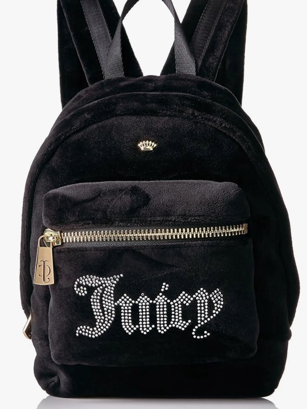 Juicy Couture Black Velour Mini Backpack with Crystal 'Juicy' Front